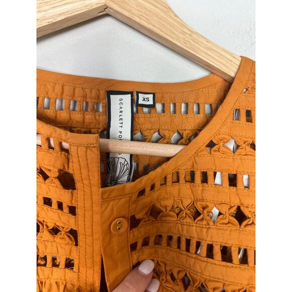 NEW Scarlett Poppies Belted Origami Yoke Tiered Ishrant Mini Dress Orange XS - Picture 4 of 7